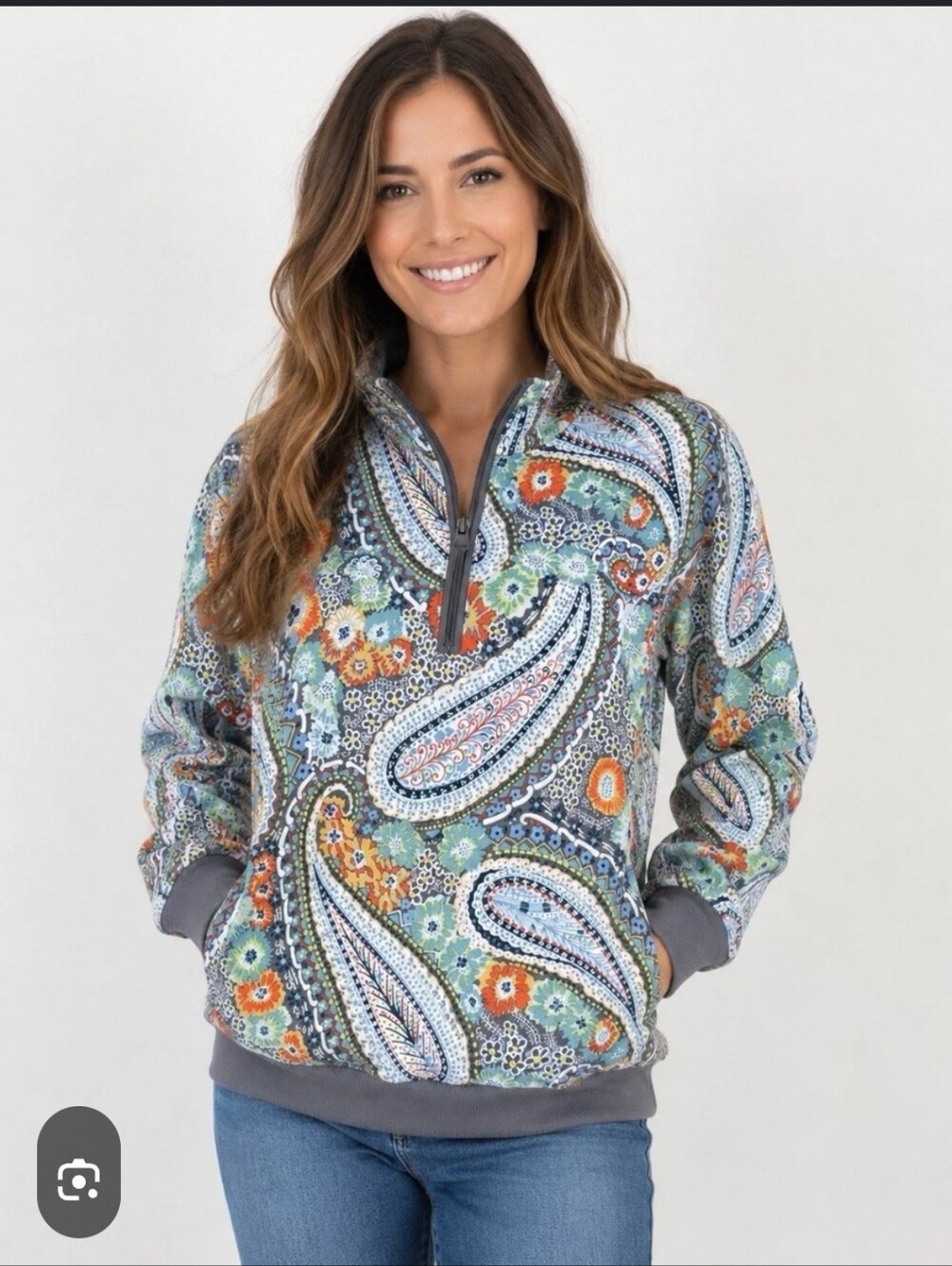 Vera Bradley French Terry Quarter Zip Sweatshirt In Citrus Paisley Print